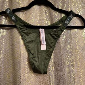 Victorias Secret Woodland Green Very Sexy Rhinestone Strap Thong L NWT